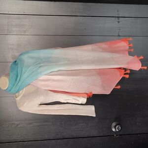 🌇 Mary Kay Large Scarf Shawl Wrap. Orange and Aqua.